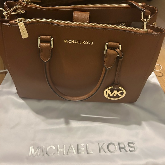 Michael Kors Mercer Extra-Small Logo Crossbody Bag, Pebbled  Michael Kors Tan Bag